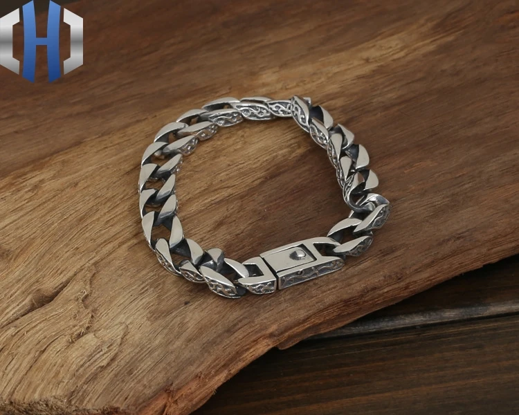 

S925 Sterling Silver Jewelry Men's Fashion Handmade Personality Retro Thai Silver Original Ring Buckle Bracelet