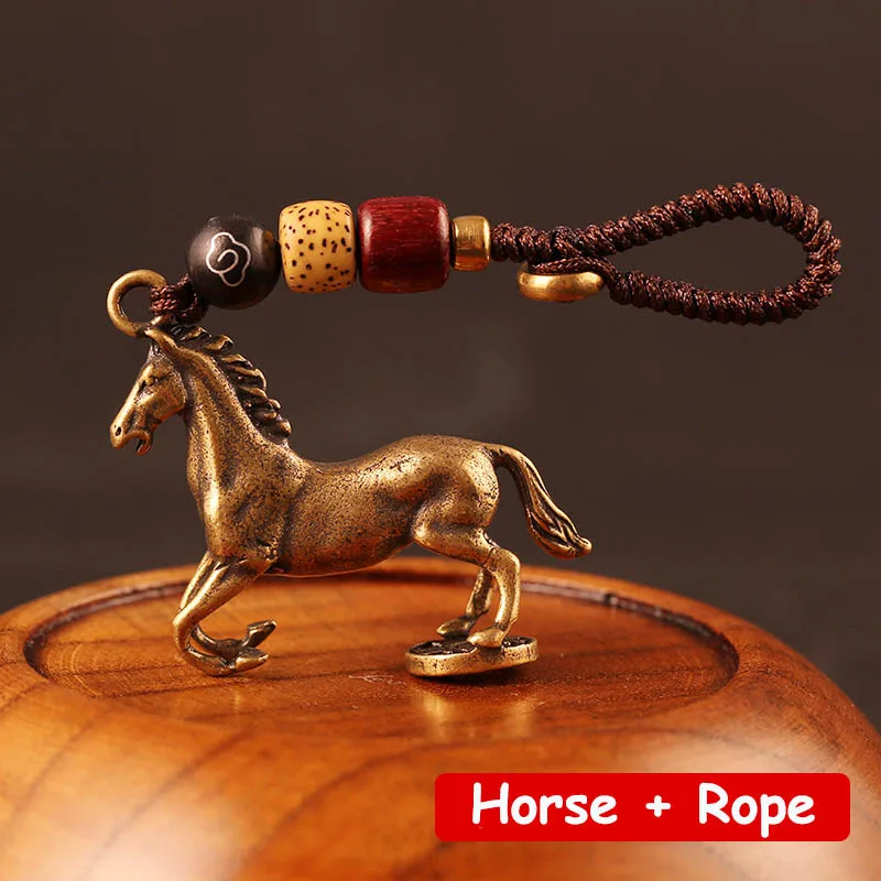 Horse Rope Ретро Зодиак из латуни, животные, статуя крыс, брелок, кольца, подвески, металл, медь, лошадь, бык, змея, дракон, обезьянья, овца, автомобильный брелок - Цвет: Horse Rope
