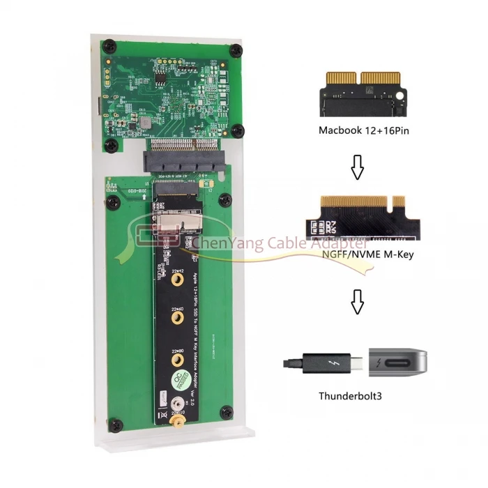 Macbook 2013- SSD и PCI-E NGFF M-key NVME AHCI SSD to Thunderbolt 3 Чехол-картридж