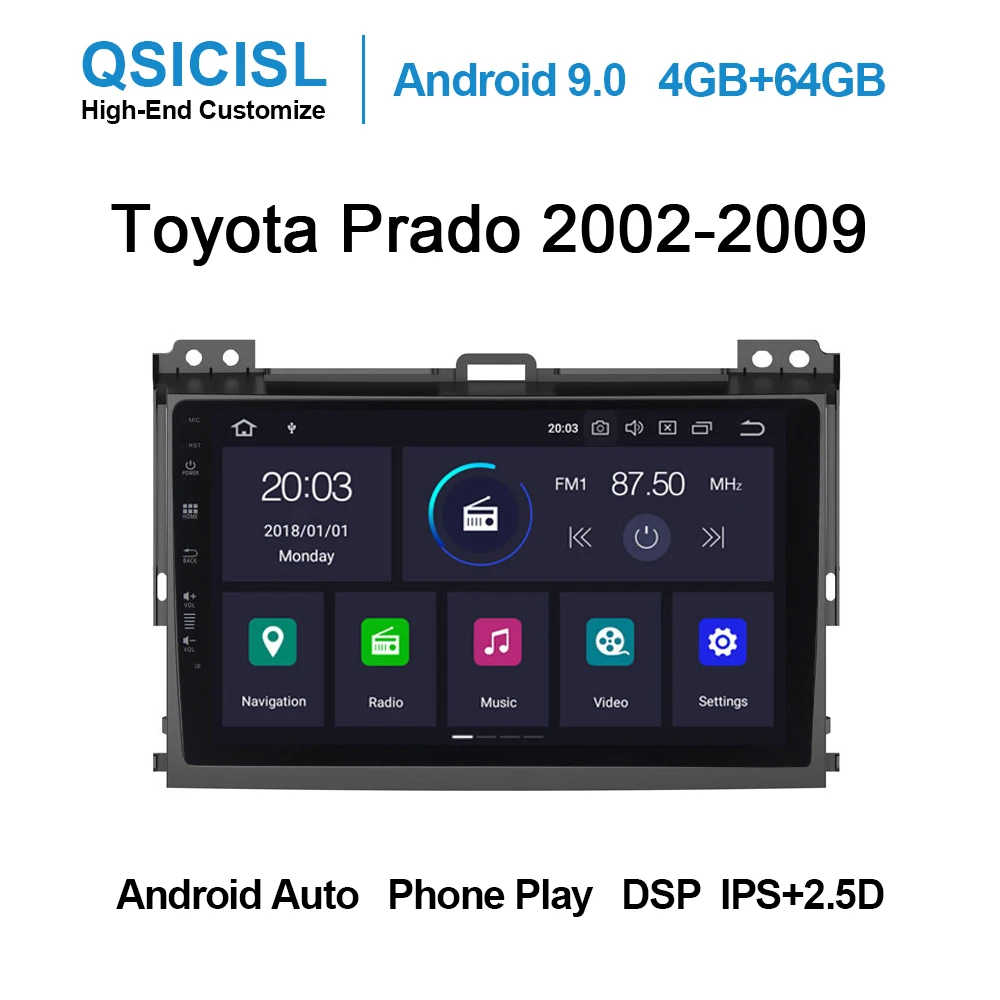 Android 9,0 ips 2.5D " автомобильный dvd мультимедийный плеер для Toyota Prado 2002-2009 головное устройство 1 din радио мультимедиа стерео DSP SWC