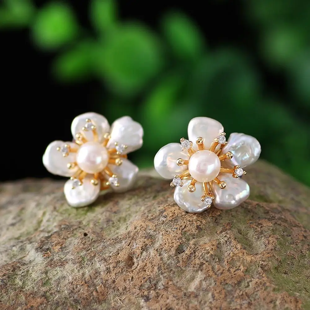 Coeufuedy Classic Big Pearl Stud Earring Baroque Freshwater Pearl Earrings For Women Party Wedding Gift Fine Jewelry Handmade pearl earrings 925 Silver Jewelry