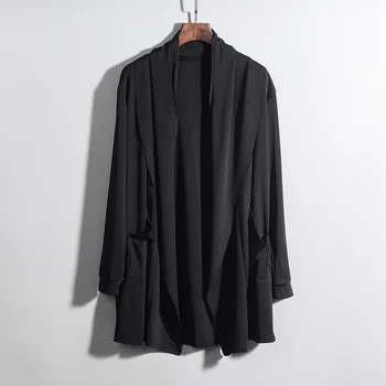 

Spring Summer Thin Cardigan Men Casual Loose Solid Color Turn Down Collar Open Stitich Jacket Men Mid-long Korean Clothes M-XXL