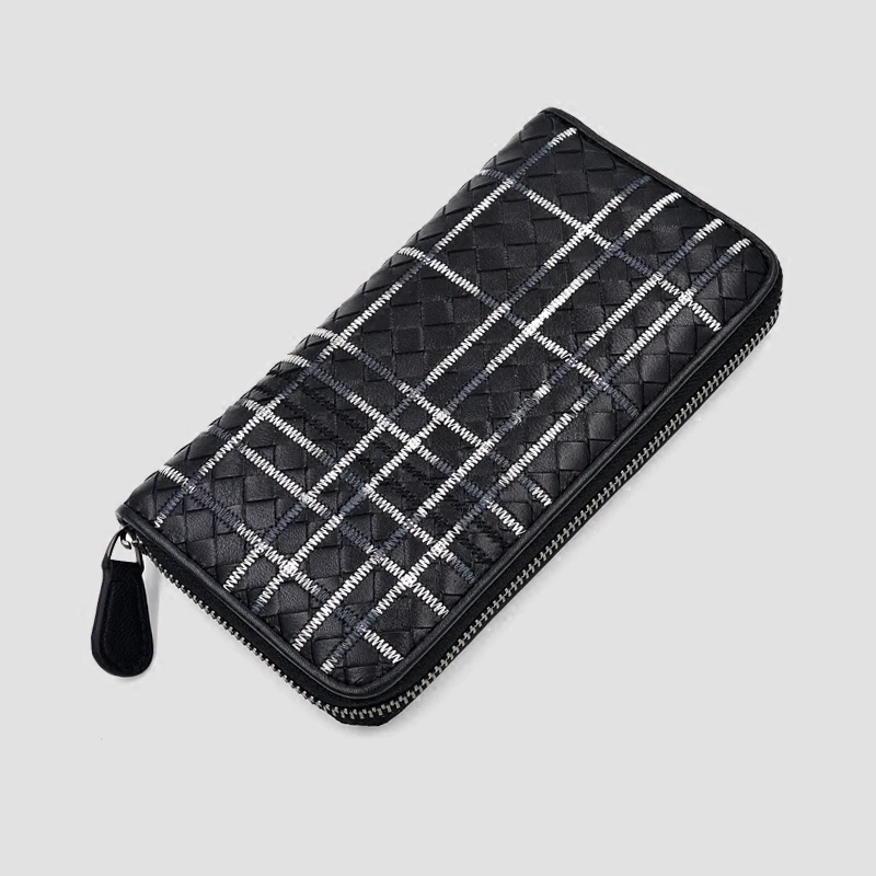 

Men's Long Wallet Authentic Leather Sheepskin Hand-Woven Embroidered Clutch Multi Card Slot Business Simplicity Style 2020 New