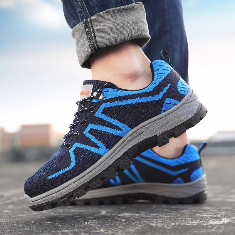 Дышащая защитная обувь для мужчин; Рабочая обувь со стальным носком; уличные ботинки для ходьбы с защитой от ударов