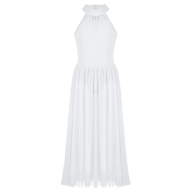 Kids Girls Sleeveless Ballet Leotard Girls Ballet Tutu Maxi Dance Dress for Celebration of Spirit Praise Lyrical Dance Costumes White A