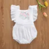 0-24M Summer Baby Girl Clothing Off Shoulder White Floral Printed Romper Jumpsuit Summer Clohitng 1