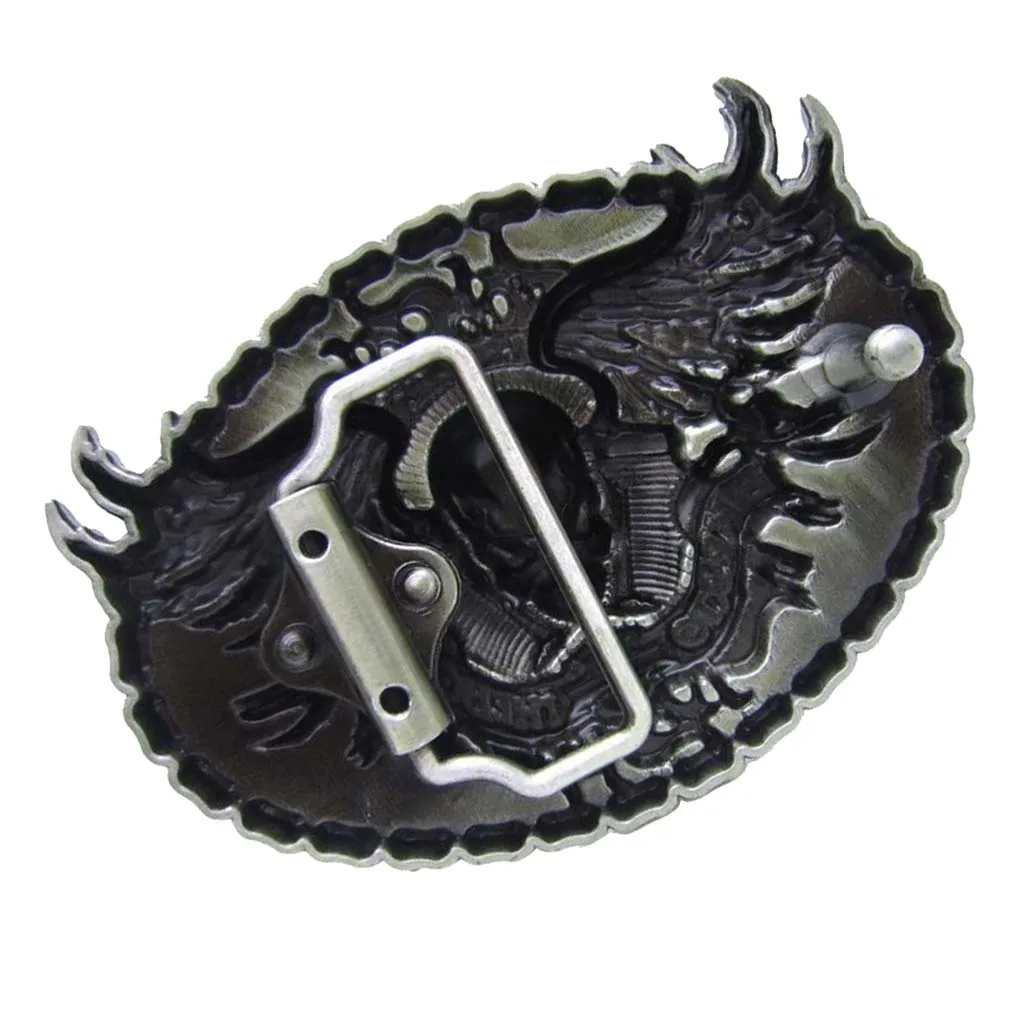 BIKER TO THE BONE Skull Head Vintage Oval Belt Buckle Western Cowboy Mens Accesories