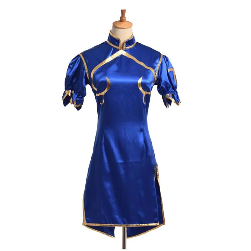 Игры Chun Li голубой костюм для косплея сексуальный Cheongsam Sutorito Faita платье пояс головные уборы костюмы на Хэллоуин платье для женщин девочек