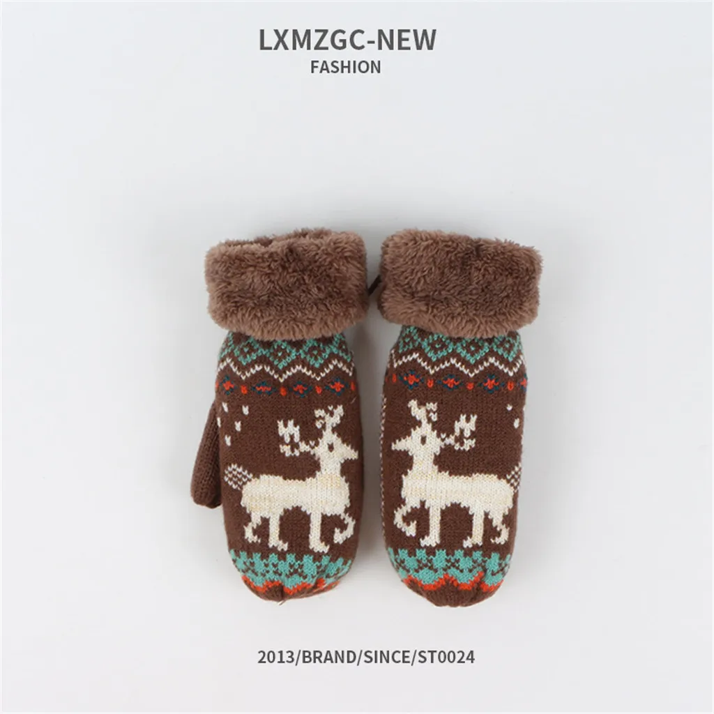 Новые детские милые теплые вязаные перчатки с рождественским оленем - Цвет: D
