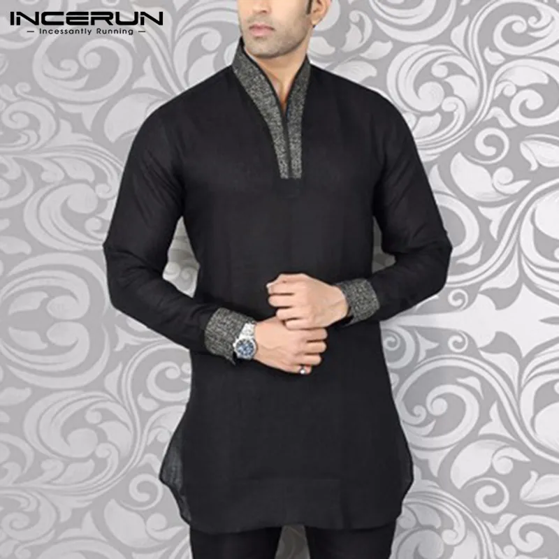 INCERUN Men Shirt Streetwear V Neck Long Sleeve Patchwork Fitness Vintage Casual Shirts Men Indian Clothes Plus Size 2020 INCERUN Men Shirt Streetwear V Neck Long Sleeve Patchwork Fitness Vintage Casual Shirts Men Indian Clothes Plus Size 2020