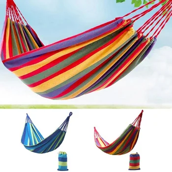 

Comfort Durability Striped Hanging Chair Large Hammock Chair Portable Hammocks Travel Outdoor Picnic Wooden Hanging Bed