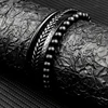 MingAo Fine Stainless Steel Jewelry Multi-Layered Men's Black Leather Beaded Bracelet High Quality Magnet Clasp Christmas Gift ► Photo 2/6