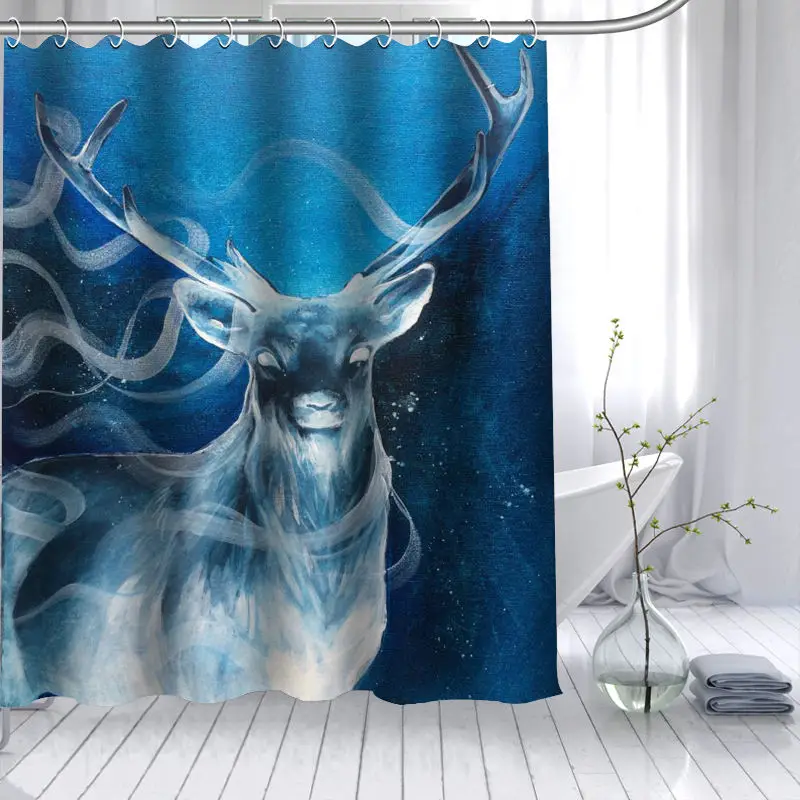 Polyester Fabric Custom Deer Art Animal Shower Curtain Modern Bathroom Curtain Waterproof With Hook Bath Curtain Gift - Цвет: 17