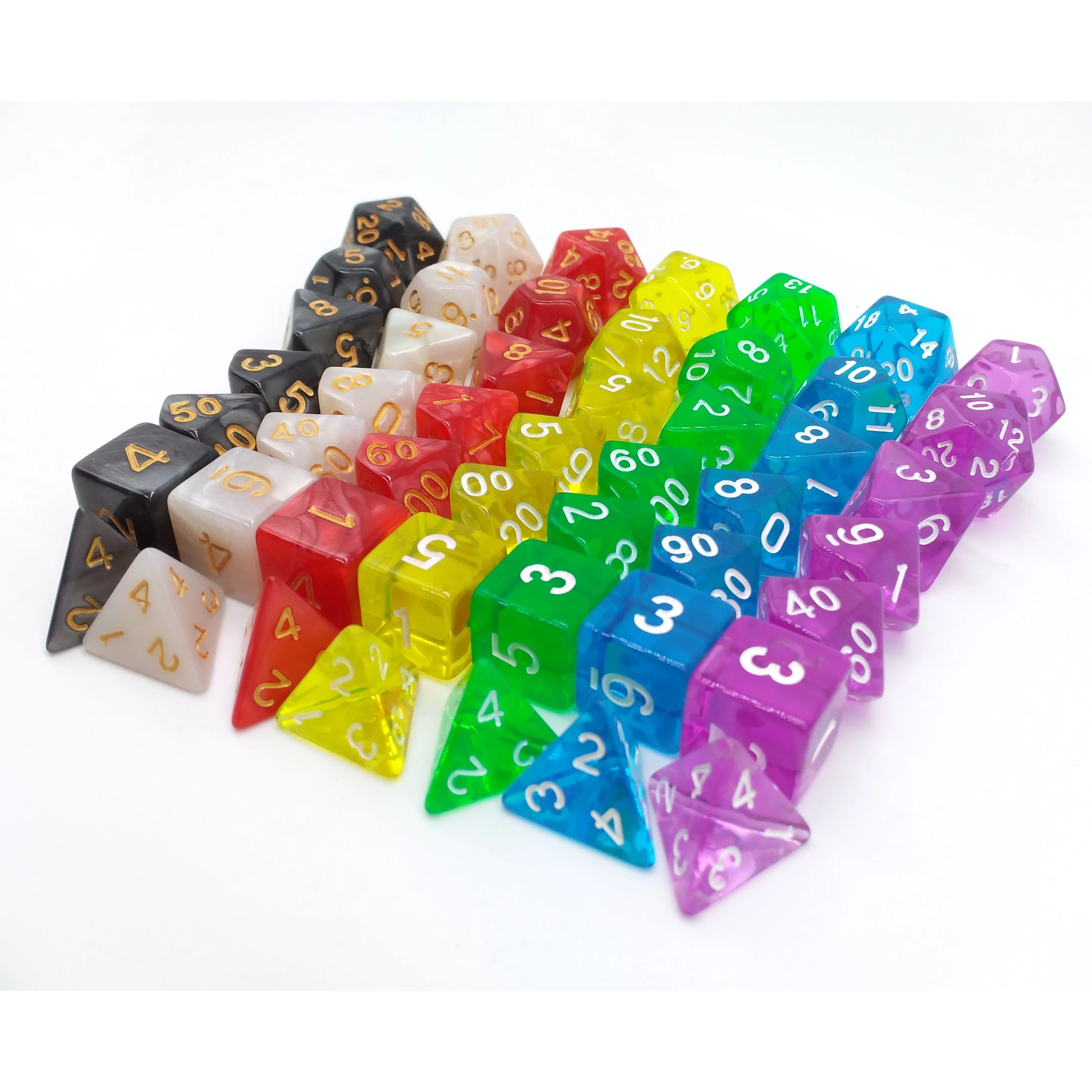 

TITANS Assorted Polyhedral D&D Dice Sets with Drawstring Pouches, 4 Translucent sets and 3 Marble sets 49 pcs in Total
