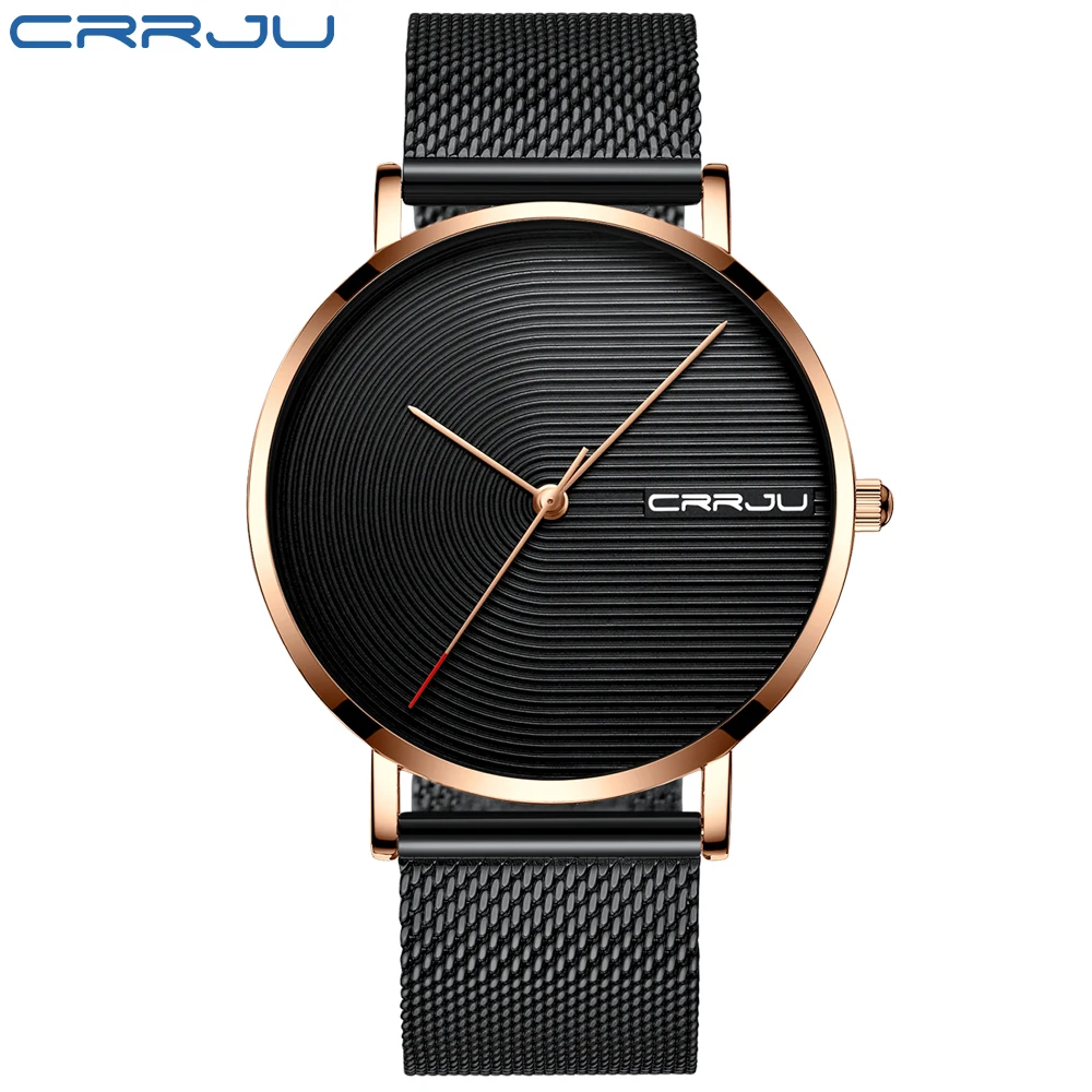 CRRJU Luxury Brand Men Watch Casual Minimalist Quartz Male Watch Fashion Simple Silver White Waterproof Wristwatch Men's Gifts - Цвет: Black Rose Black