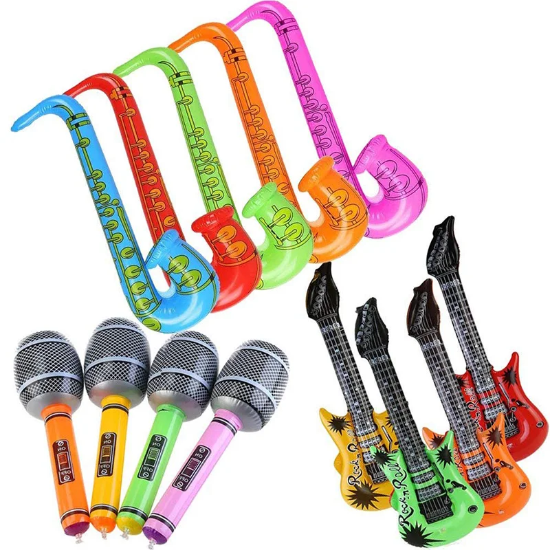 

12Pcs Inflatable Guitar Saxophone Microphone Balloons Fun Musical Instruments Accessories for Birthday Party Supplies Favors Pho