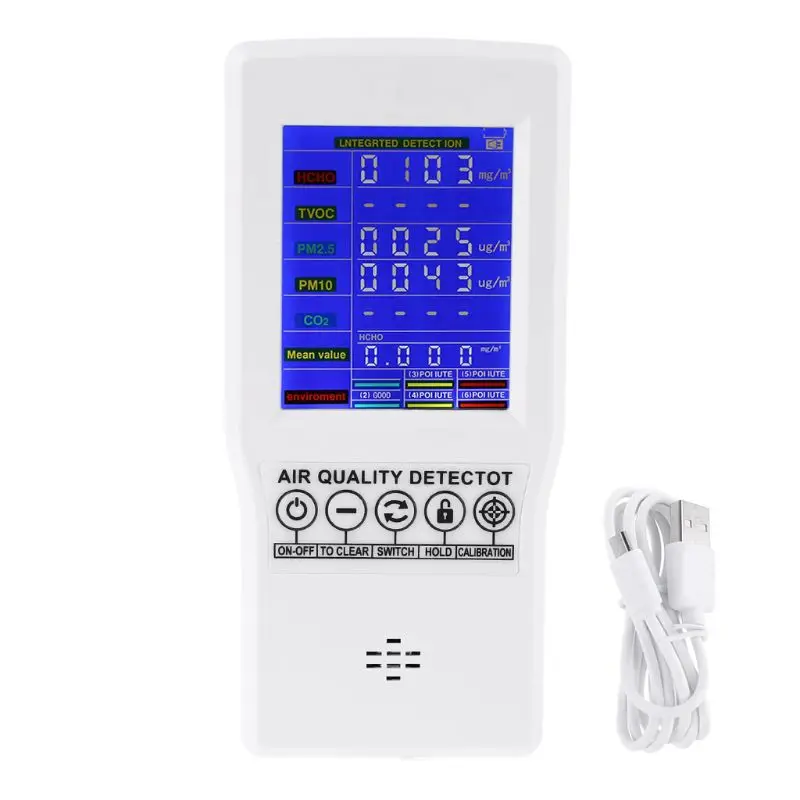 

OOTDTY Digital Formaldehyde Detector HCHO/TVOC/CO2/PM2.5/PM10 Gas Air Quality Monitor High Quality 63HF