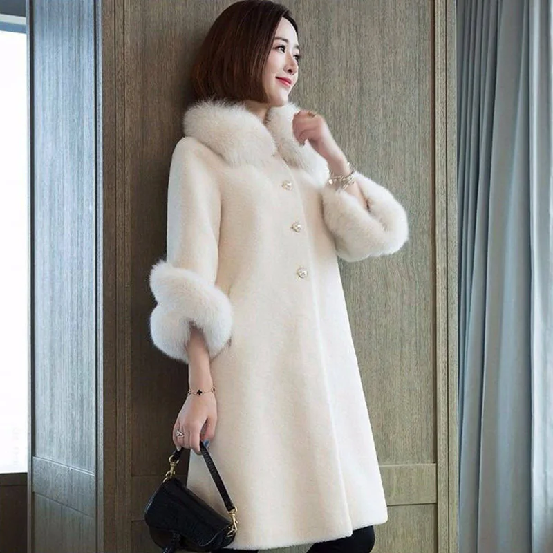Пальто из искусственного меха, женское повседневное меховое плотное теплое длинное пальто из искусственного меха норки, Меховая куртка из овечьей шерсти, свободное зимнее пальто для женщин, manteau femme hiver - Цвет: Белый