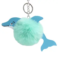 Милый Дельфин волосы мяч застежка для ключей пакет автомобиль животные и природа кулон пушистый брелок для ключей маленький плюшевый