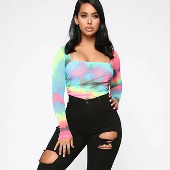 

Sweet long-sleeved sexy bodysuits for women 2019 Autumn Winter Square neck wrap clothes tight fashion solid bodysuit