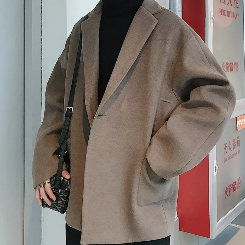 Winter Short Woolen Coat Men Fashion Solid Color Casual British Wind Woolen Jacket Man Loose Cotton Thick Woolen Overcoat Male