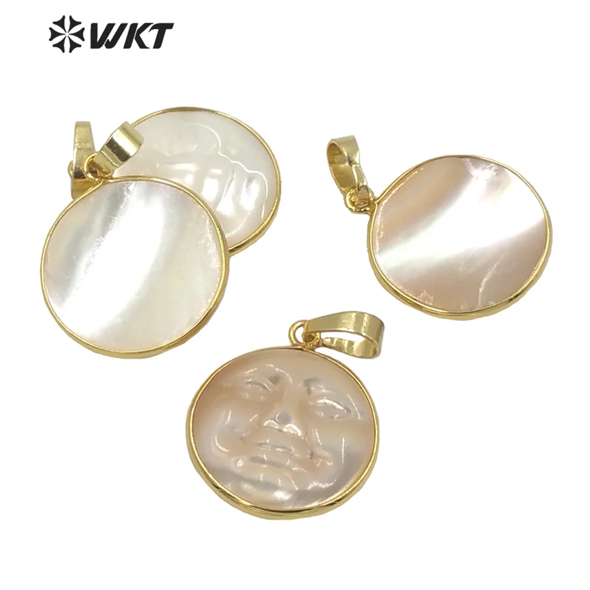 WT-JP243 American Hot Aales Round Carved Face Charms Lady Lovely Hand People Pendant Made Of Shell Necklace Accessories