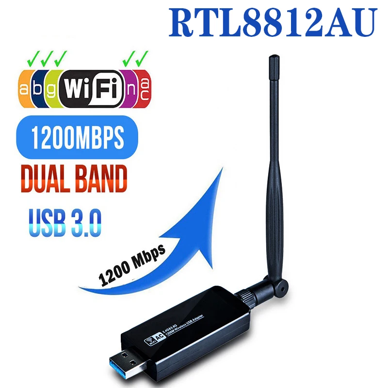 

Wireless AC WiFi Adapter 1200Mbps USB3.0 WIFI Dongle RTL8812AU Chipset 5GHz wireless card For kali Linux Desktop PC Laptop