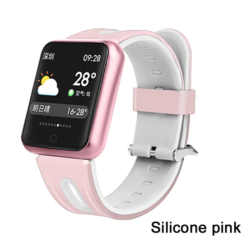silicone pink Смарт-часы P68, ремешок IP68, водонепроницаемые, умные часы, динамический пульсометр, монитор артериального давления для iPhone, Android, спортивные часы для здоровья - Цвет: silicone pink