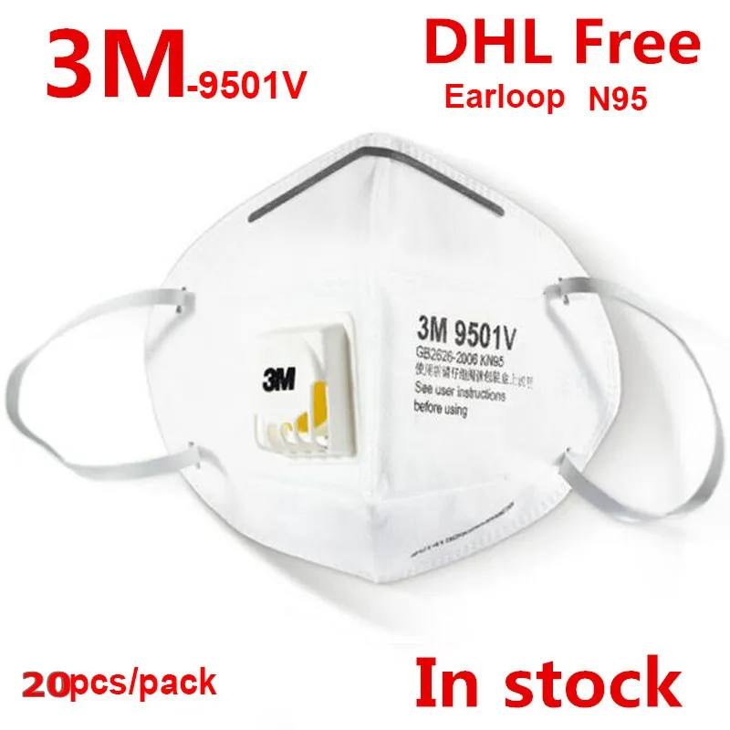 

3M 9501 V9502V N95 individual Package Authentic Face Mask Safety Protective FFP2 FFP3 Anti-Dust PM 2.5 Sanitary Valvel Earloop