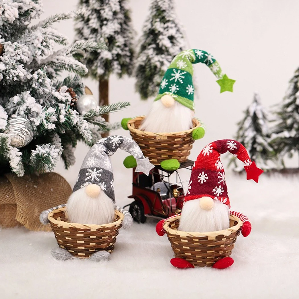 Christmas Candy Storage Basket Faceless Old Man Bamboo Small Holding Basket Xmas Decor Ornament Gift Kids 2022 Happy New Year|Pendant & Drop Ornaments| - Aliexpress