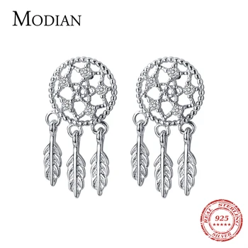 

Modian 925 Sterling Silver Dreamcatcher Leaves Tassel Dangle Earrings for Women Fashion Wedding Engagement Statement Jewelry