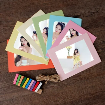 

3Sets Photo Frame 6 Inches Colorful Creative Picture Frame Wall Hanging Album with String and Clips DIY Photo Frame for Bedroom