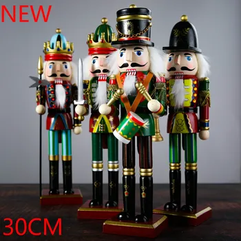 

30cm Wooden Nutcracker Doll Soldier Figures Vintage Handcraft Puppet Christmas Gift Dolls Decorative Ornaments Home Decoration
