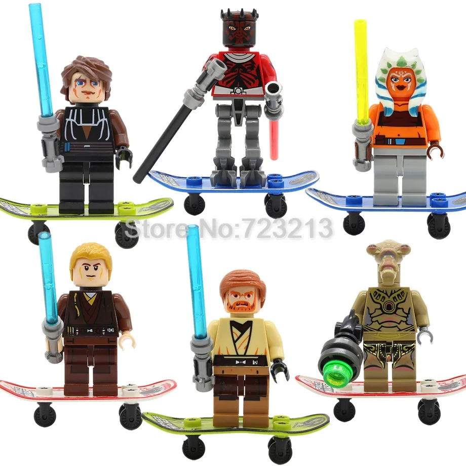 3 шт./лот, Звездные войны, 8 см, рисунок Анакин, Ahsoka Tano, Дарт Вейдер, Maul, скейтборд, Obi-Wan, 3,5 дюймов, набор строительных блоков, Наборы игрушек