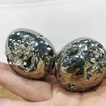 천연 황철석 에그 미네랄 광석 크리스탈 클러스터, 5CM, 마사지용 Drusy 스톤, 인디 쥬얼리, 여성 리갈일 선물 팜