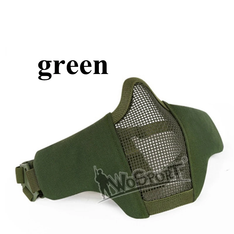 green Половина лица Военная страйкбольная маска Регулируемая тактическая Боевая Стрельба маски наружная Охота Пейнтбол CS Защитная маска - Цвет: green
