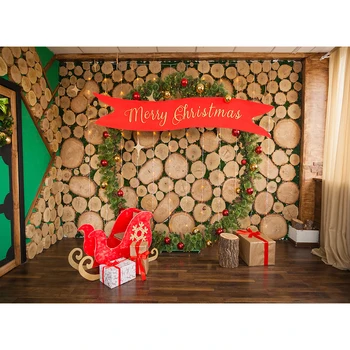 

Merry Christmas Photography Background Christmas Tree Toy Gift Vintage Wooden Wall Wreath Backdrop Photo Studio Props