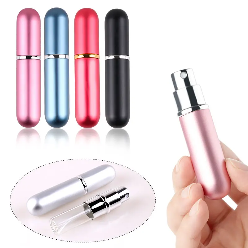 

12 Colors 5ml Portable Empty Perfume Bottle With Sprayer Aluminum Mini Refillable Spray Pump Case