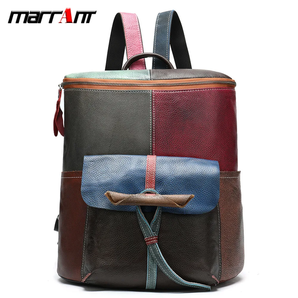 

Genuine Leather Trend Lady Shoulders Bag Wipe Color Personality 14 Inch Computer Backpack 86422