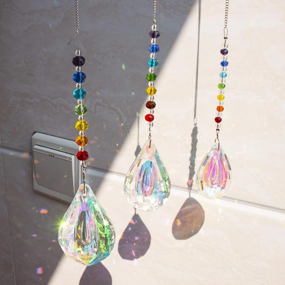 Pack of 3 Crystal Suncatchers Hanging Crystals Rainbow 76mm Prisms Pendant with Chakra Beads for Window Decor Pack of 3 Crystal Suncatchers Hanging Crystals Rainbow 76mm Prisms Pendant with Chakra Beads for Window Decor
