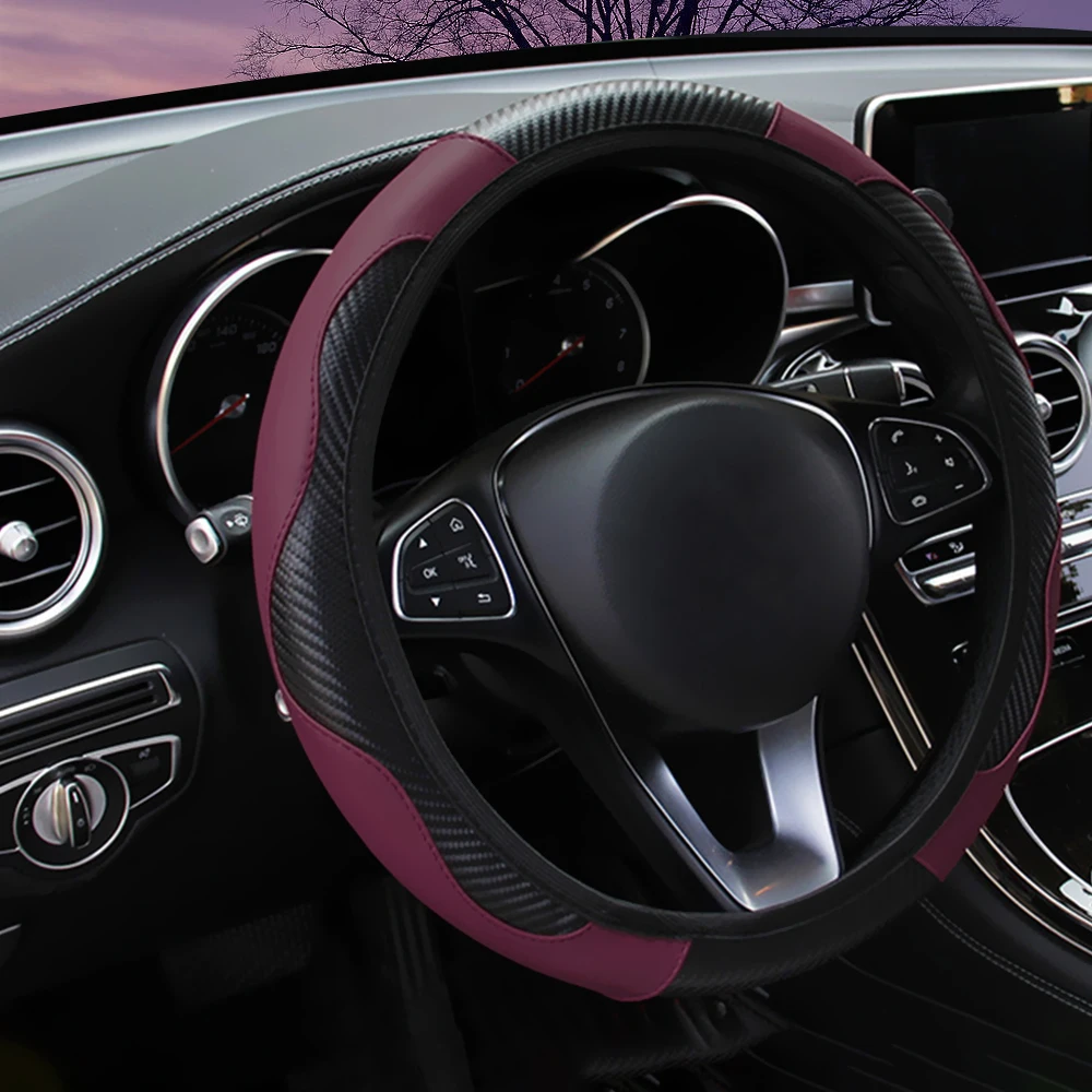 Автомобильный чехол на руль из искусственной кожи из углеродного волокна для Mercedes Benz W203 W210 W211 W204 A C E S CLS CLK CLA GLK ml SLK Smart - Название цвета: Wine red
