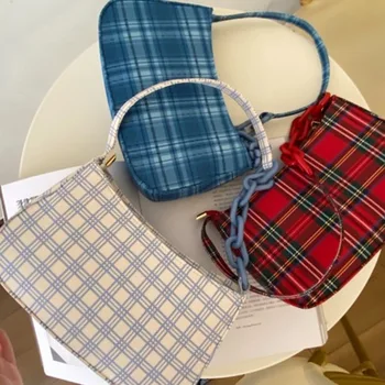 

bags for women 2020 summer new shoulder bag acrylic chain armpit retro plaid bag purses and handbags
