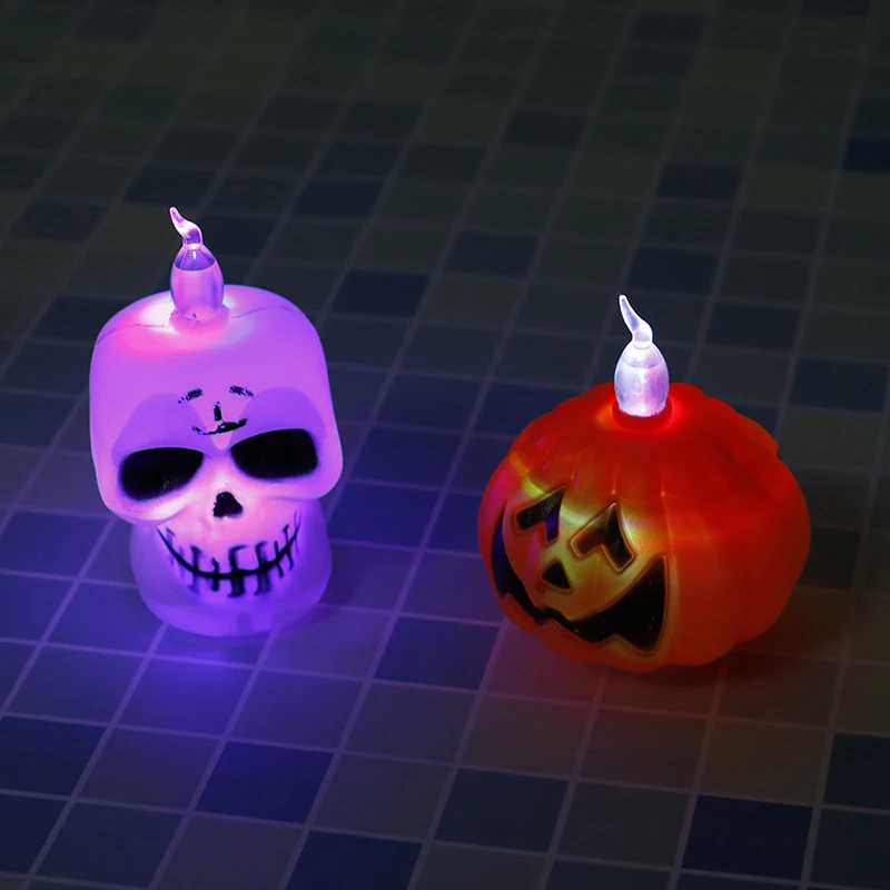 LED Mini Candle Light Skeleton Pumpkin Night Light Lamp Halloween Party Supplies Props Halloween Festival Candles Home Decor
