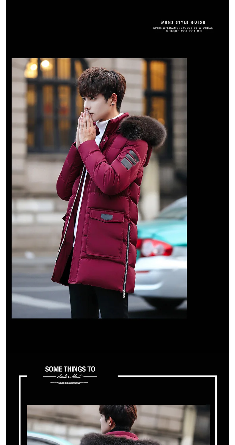 Winter Plus Velvet Thick Warm Hoodie Men's Mid-length Trench Coat Teenager-Style Coat Cotton-padded