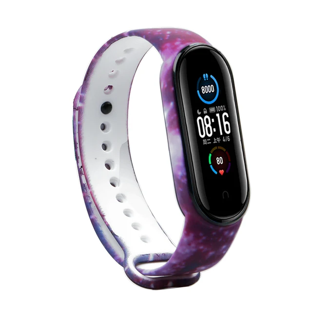 Bracelet for Xiaomi Mi Band 5 Strap Silicone Painting Flowers Belt miband 5 accessories Wrist Strap for Xiaomi Band 6 Purple Sky
