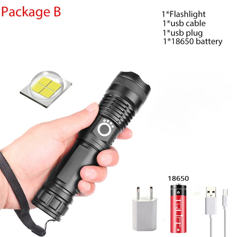 Дропшиппинг Xlamp XHP50 мощный светодиодный фонарик XHP50.2 USB Перезаряжаемый водонепроницаемый фонарь 18650 26650 лампа для охоты - Испускаемый цвет: Package B