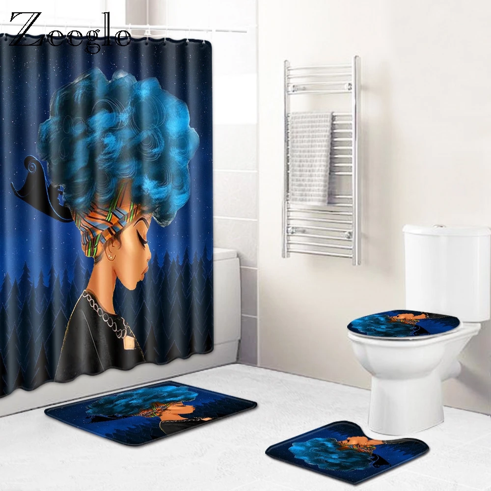 Zeegle Modern Bathroom Mat Creative Bathmat 4pcs Toilet Bathroom Mat Dustproof Foot Rug Lid Toilet Cover Toilet Shower Curtain