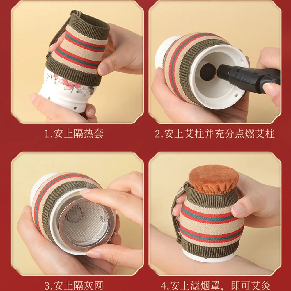 Lotus Moxibustion Cup Heating Therapy Chinese Acupuncture Points Guasha Treatment Massage Moxa Box Burner Sticks
