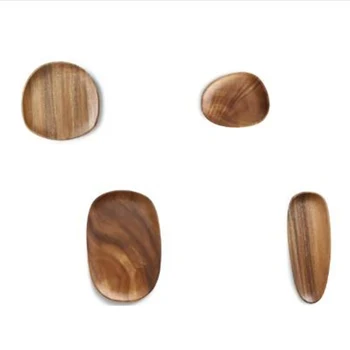 

4Pcs Irregular Acacia Wood Plate Solid Wood Snacks Snack Fruit Plate Irregular Oval Wood Plate Fruit Plate Tea