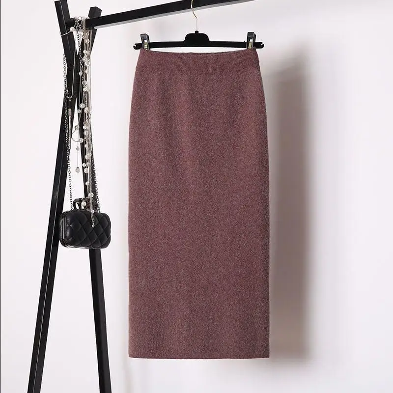 

Winter Warm Elastic Waist Knitted Long Pencil Skirt Women 2019 Autumn Thickened Split High Waist Black Maxi Skirt For Women
